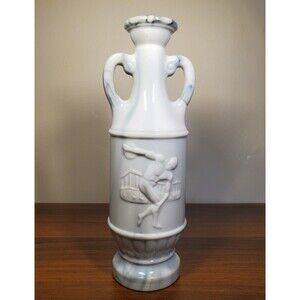 Vintage JIM BEAM Liquor Decanter Bottle White Glass Marble GREEK Discus Thrower